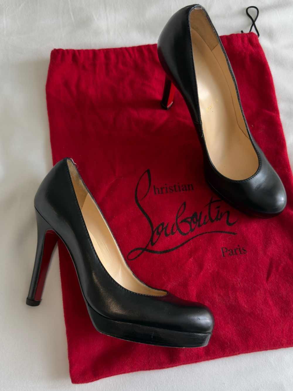 Christian Louboutin Black Leather Platform Pumps with Red Soles